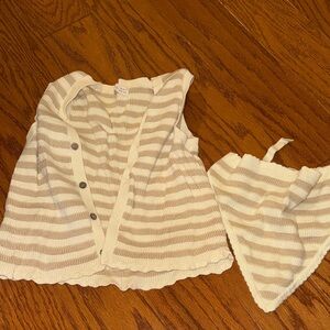 Striped Beige and Cream Knit Cardigan and bandana Set